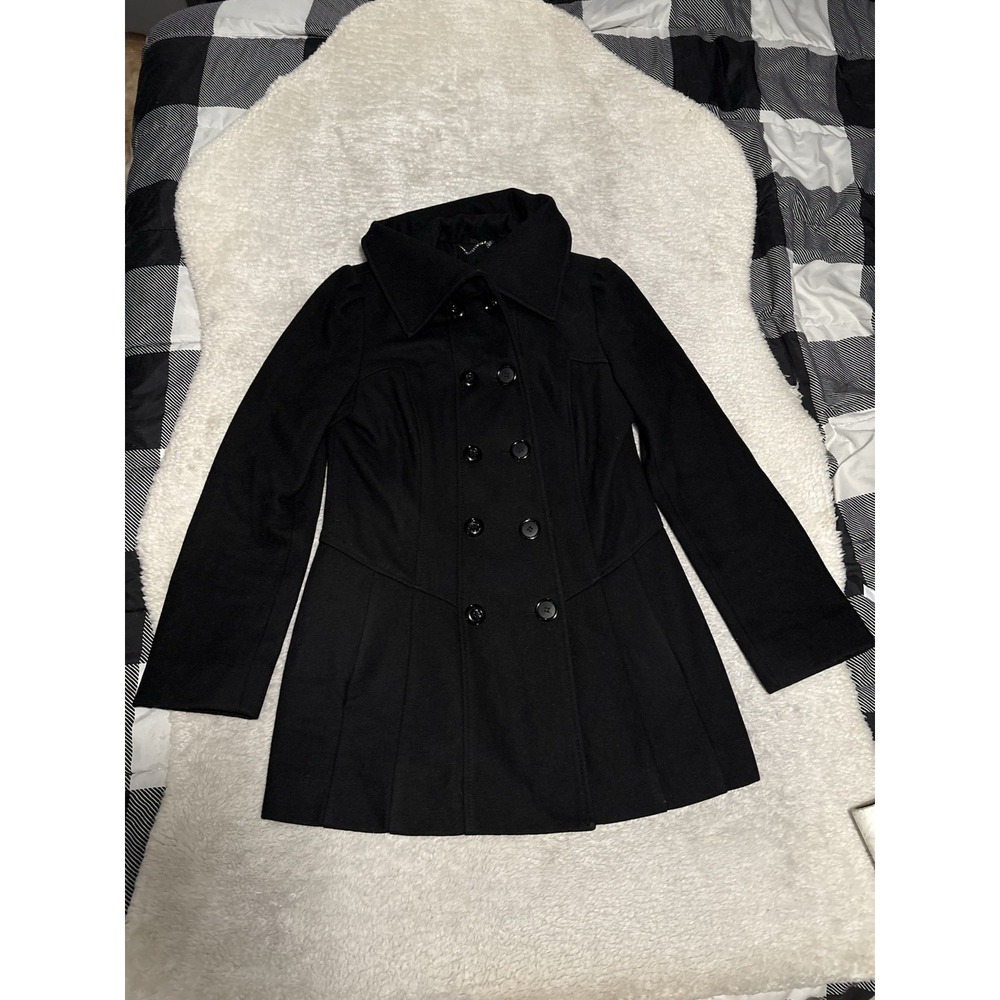 Guess Women's Black Double Breast Peacoat Size Medium Wool Blend